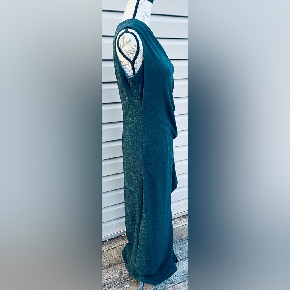 Xscape One-Shoulder Teal Sparkle Maxi Dress - Picture 5 of 8